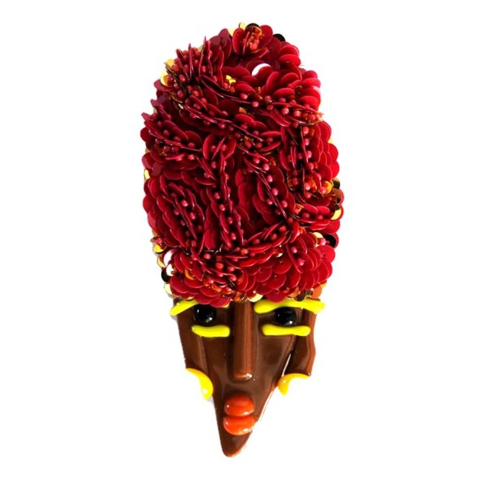 NWOT Art Glass Brooch Art Deco Woman Face New